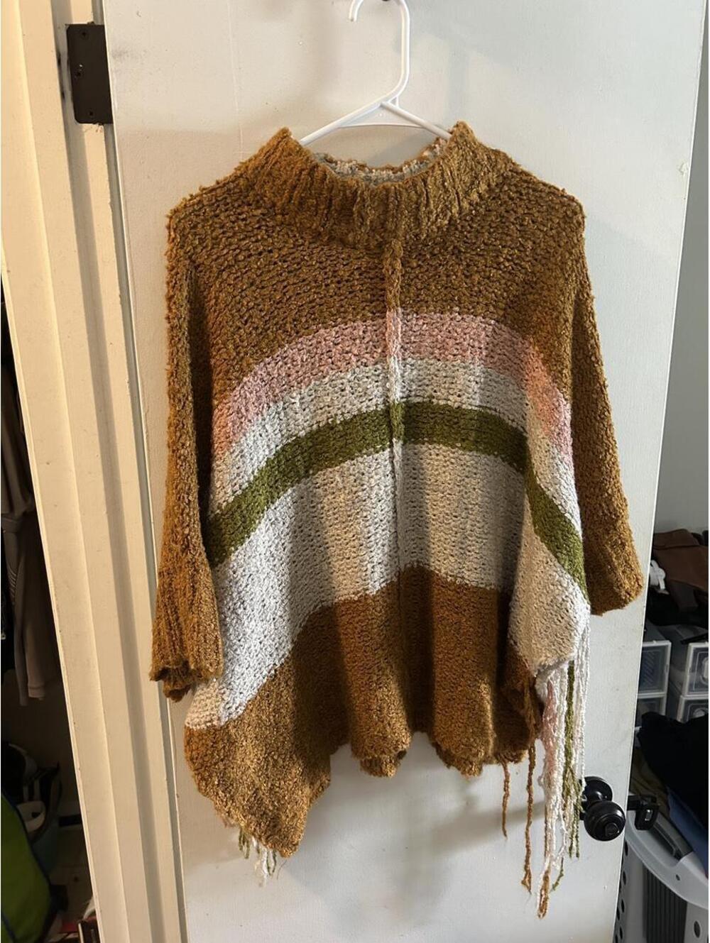 By Together +collection Bohemian Desert Clay fringed pinch sweater size M/L